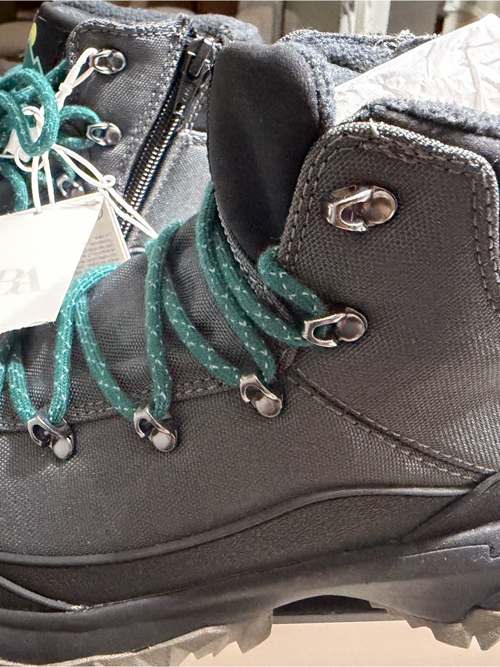 Zara Black Kids Hiking Boots with Green Laces